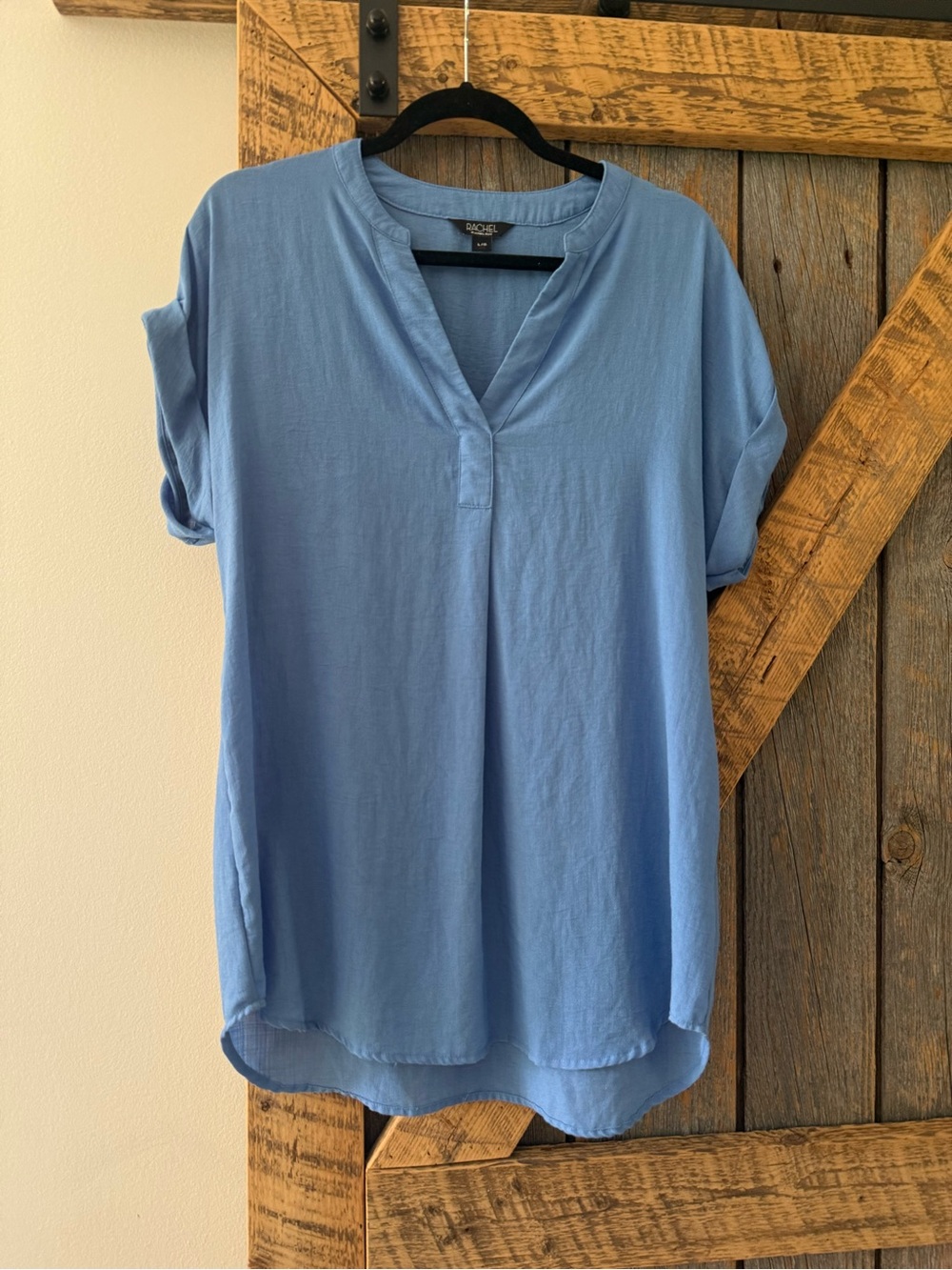 RACHEL Rachel Roy Sky Blue V-Neck Roll-Sleeve Tunic - Size L